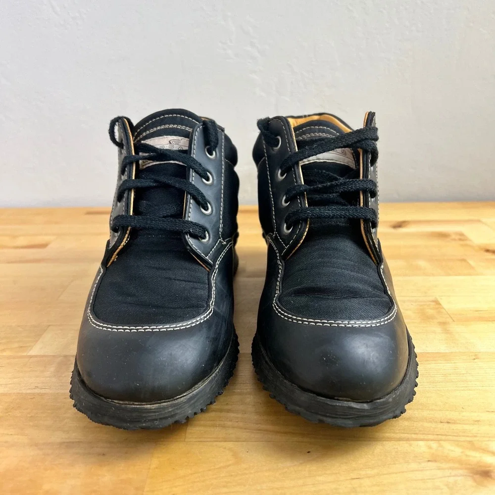 Hogan Black Leather Canvas Lace Up Ankle Boots Italian Designer Shoes‎ Size 39
